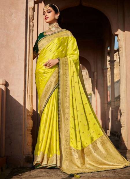 Lemon Yellow Colour Latest Fancy Wedding Wear Dola Silk Designer Saree Collection 115